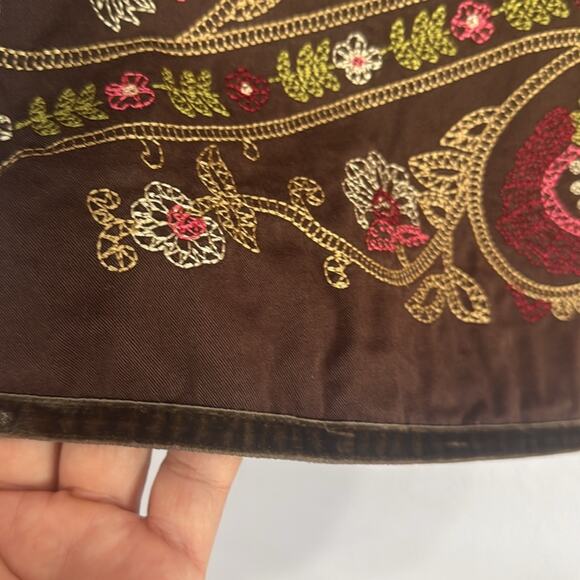 Think Tank Women Embroidered Brown A Line Skirt with Side Zip Size 6 - Picture 5 of 7